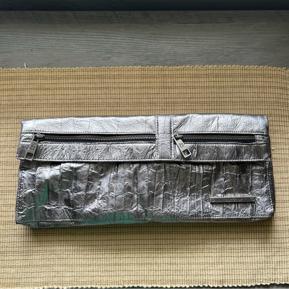 Matt & Nat Handbags - MATT & NAT Vegan Leather Large Fold Over Clutch Silver Metallic bag purse